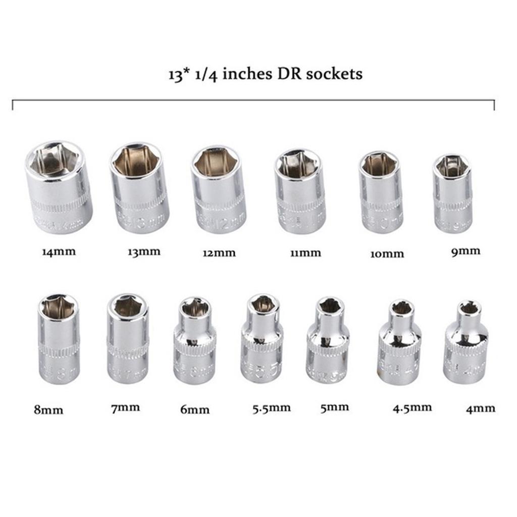 KEKEYANG 46Pcs 1//4 Inch Wrench Repair Tools Metric Socket Wrench Screw Kit Universal Hand Tools Wrench