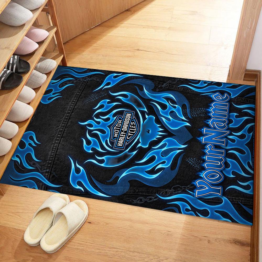 Harley-davidson Motorcycles Customizable Name Carpet Design for Playrooms Hallway Outdoor Entryway Anti-slip Rug Office home decor Wedding Party Gift
