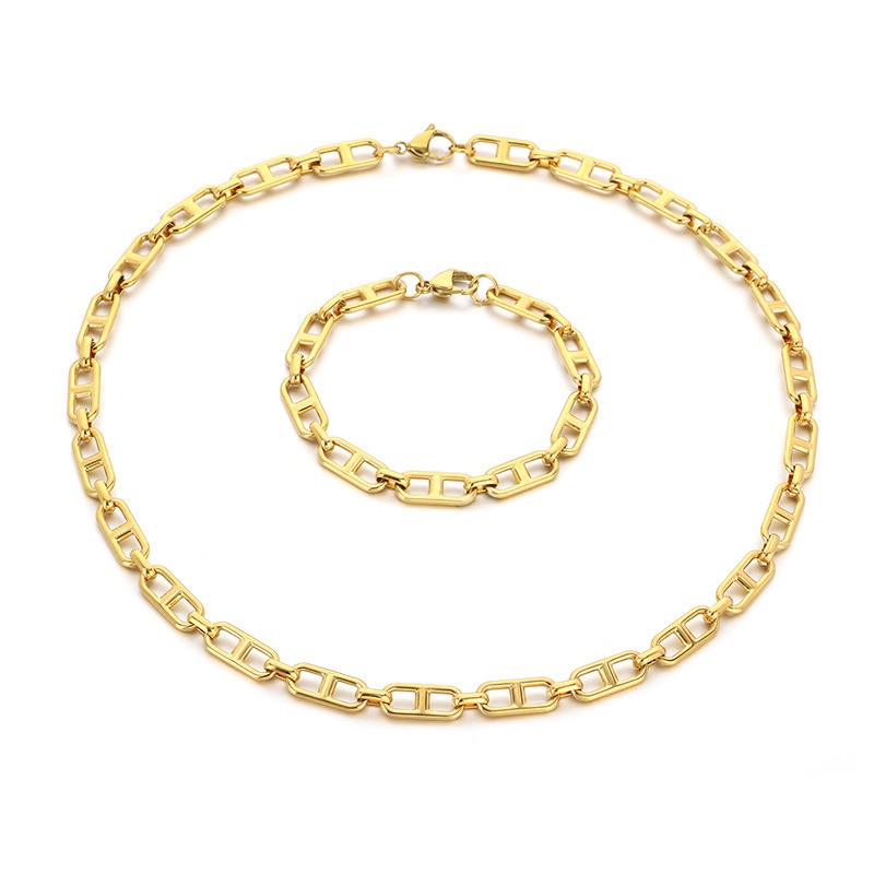 Hipster Hip Hop Japanische Kette Herren Halskette, Beliebtes Persönlichkeitsdesign Schweinenase Kette Armband Set Accessoires