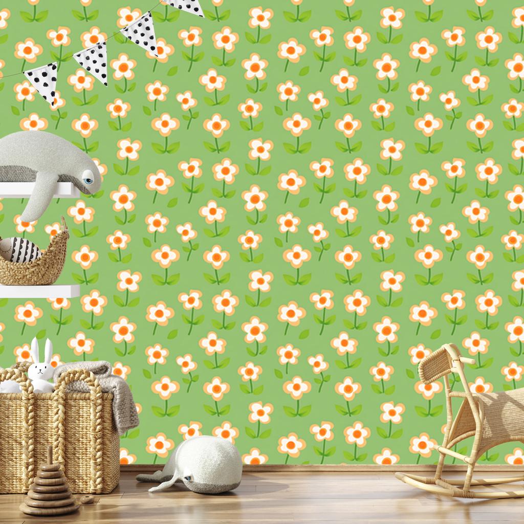 Cottagecore Flowers Wallpaper Green and Lime for Living Room and Bedroom 50x1000