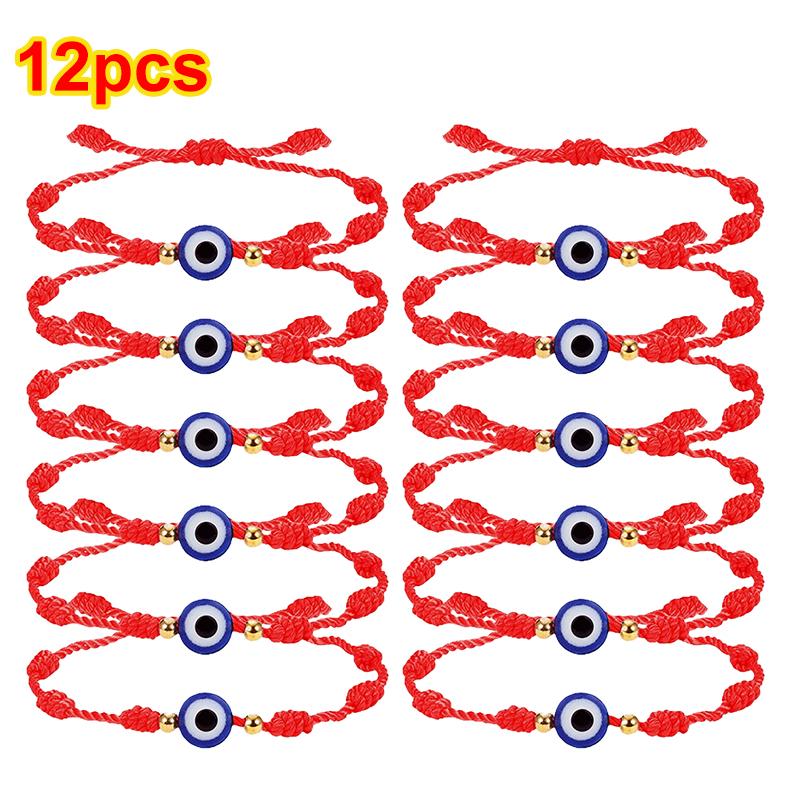 12Pcs/Set Handmade Turkish Lucky Evil Eye Bracelets For Women Men Blue Eyes Braided Red Rope Lucky Bracelet Friendship Jewelry