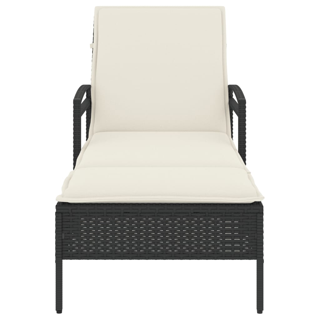 Black Sun Lounger with Cushion 63x200x81 cm Poly Rattan
