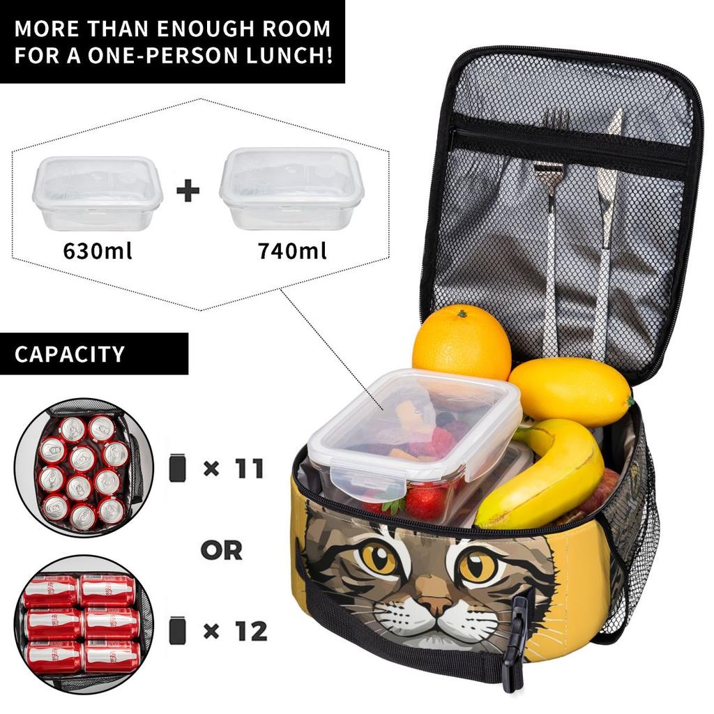 Cute Tabby Cat Face Insulated Lunch Bag for Women Kids Portable Food Boxes Thermal Lunch Box Tote