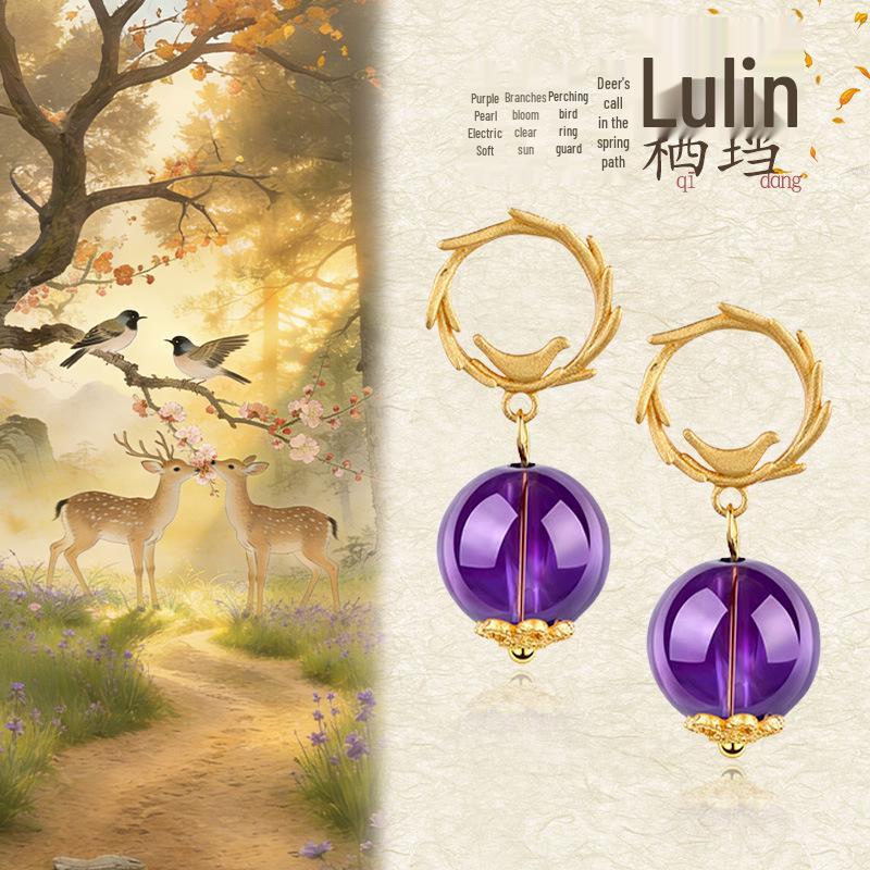 Handmade Amethyst Earrings: Ancient Chinese Style Hanfu Qipao Accessories