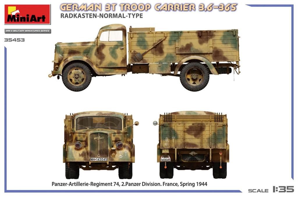 MiniArt German Army Personnel Carrier Truck Normal Wheel Arch Type Plastic Model Kit MA35453 1/35 WW.II 3-ton 3.6-36S