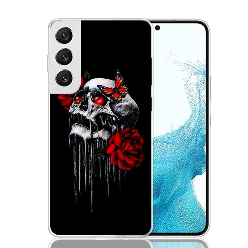 Human Skeleton Red Rose Phone Case For Samsung Galaxy S25 S24 S23 S22 S21 FE S20 Ultra S10 Plus Art Customized Coque Capa S24 S2
