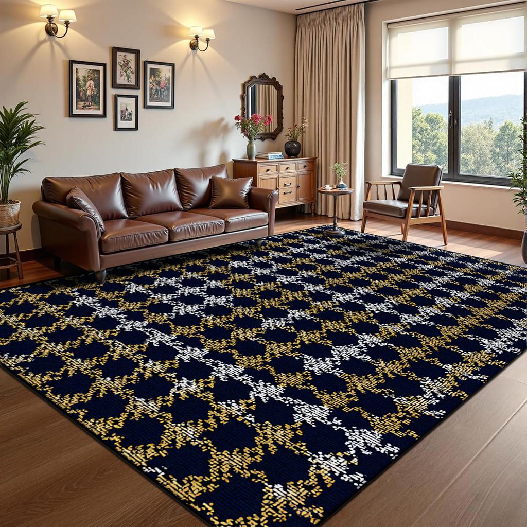 Covor Albastru Modern Abstract pentru Sufragerie, Dormitor Nordic, Covor Antiderapant, Catifea Scurtă, Covoraș Personalizabil, Lavabil