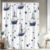 1pc Nautical Star Pattern Shower Curtain, 70. 8x70. 8 Inches, Polyester Fabric, Bathroom Decor, Includes 12 Hooks