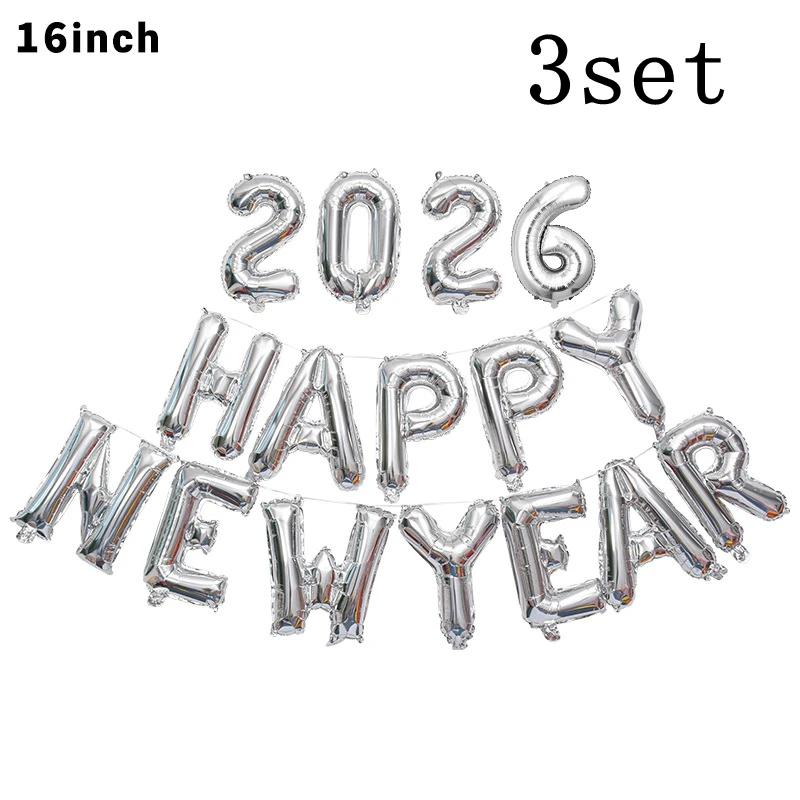 3 Sets 16 Inch Crown 2026 Number Aluminum Foil Balloon For Christmas New Year Decoration Festive Party Supplies Christmas Decor