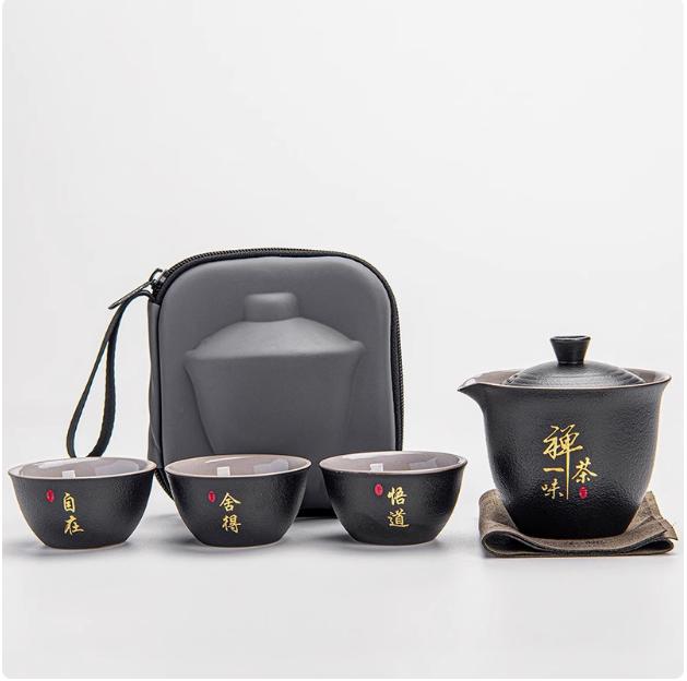 Travel Tea Set Quick Cup Portable Camping Outdoor Travel Brewing Tea Cup One Pot Three Cups Teapot