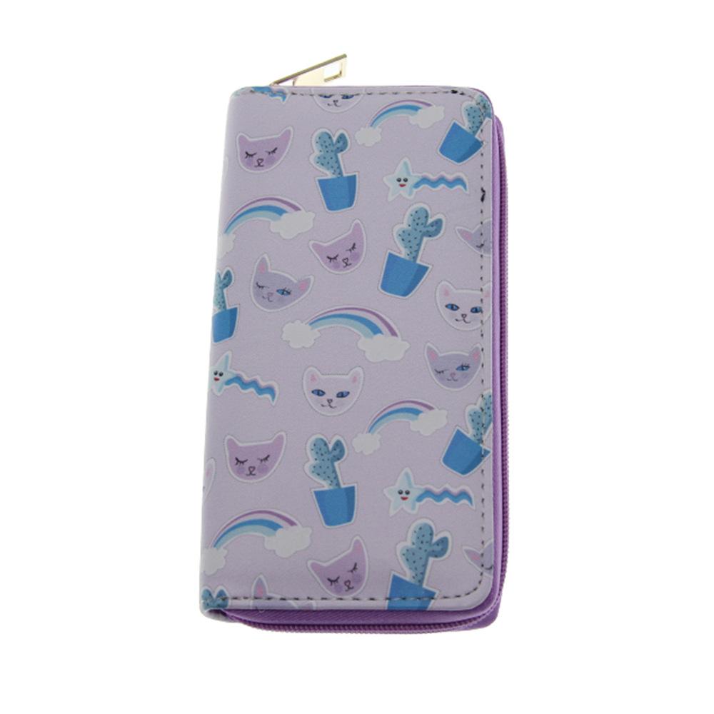 New Cute Cartoon Cat PU Long Wallet, Women's Clutch Bag