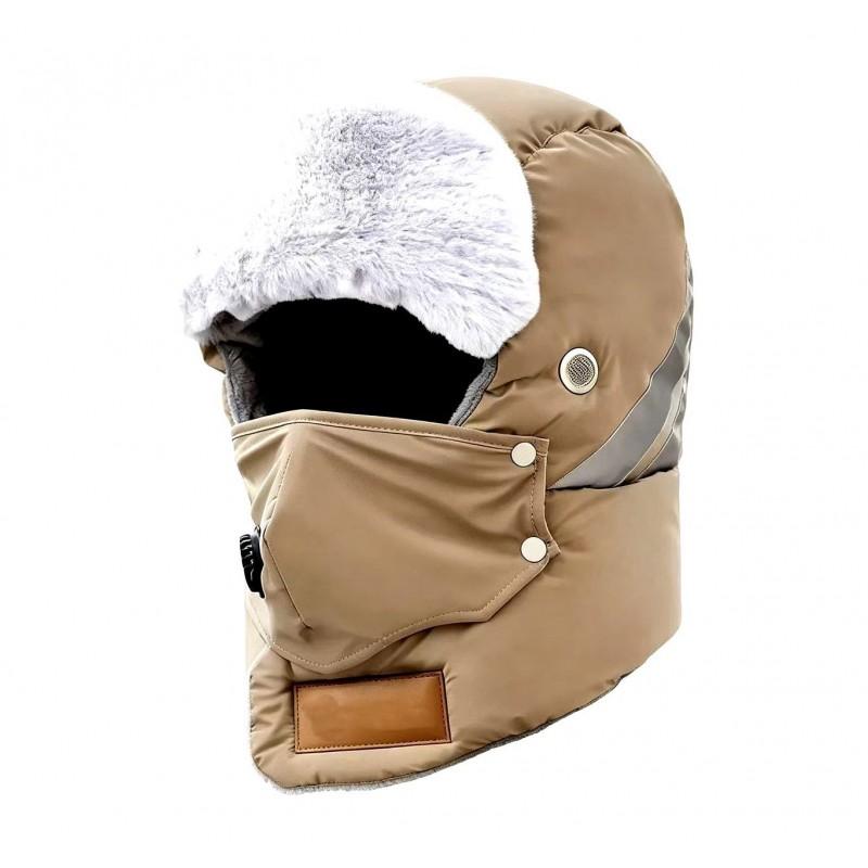 Winter Windproof Unisex Ear Face Covering Beanie With Removable Goggles Warm Thick Fleece Hat Cold Weather Outdoor