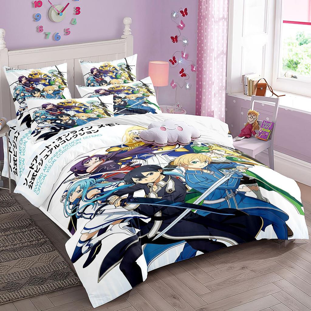 Cartoon Sword Art Online Bedding Sets,Japanese Anime Art Online Duvet Cover Pillowcase For Teenagers And Children Bedroom Decora
