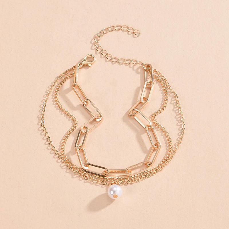 Bohemian paper clip metal foot decoration multi-layer personality versatile pearl pendant anklet