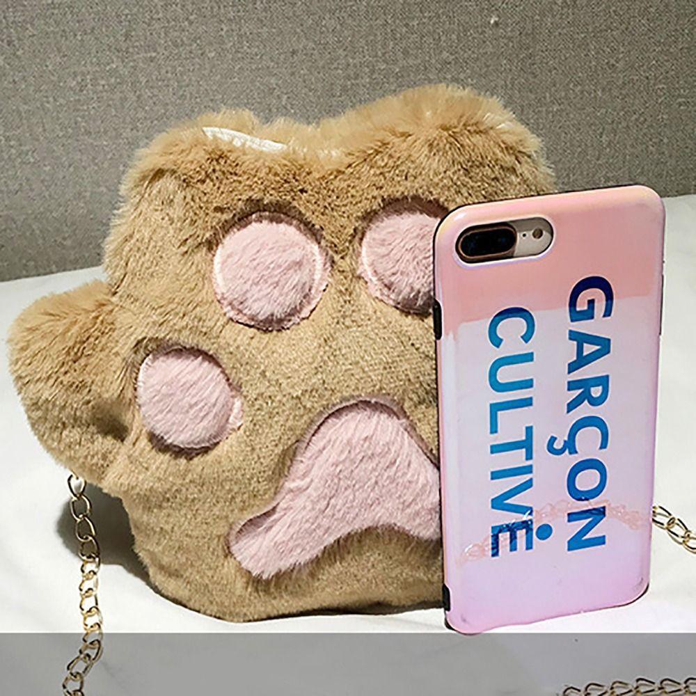 Moda Donna Borsa a Tracolla a Forma di Zampa d'Orso in Morbida Pelliccia Sintetica Borsa a Catena Mini Soffice da Spalla Borsa Messenger Borsa Piccola Zampa d'Orso