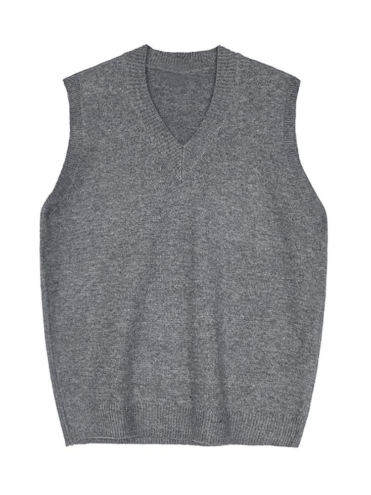 Men's Knit V-Neck Sweater Vest - Korean Style, Sleeveless, Loose Fit for Spring, Autumn, and Winter