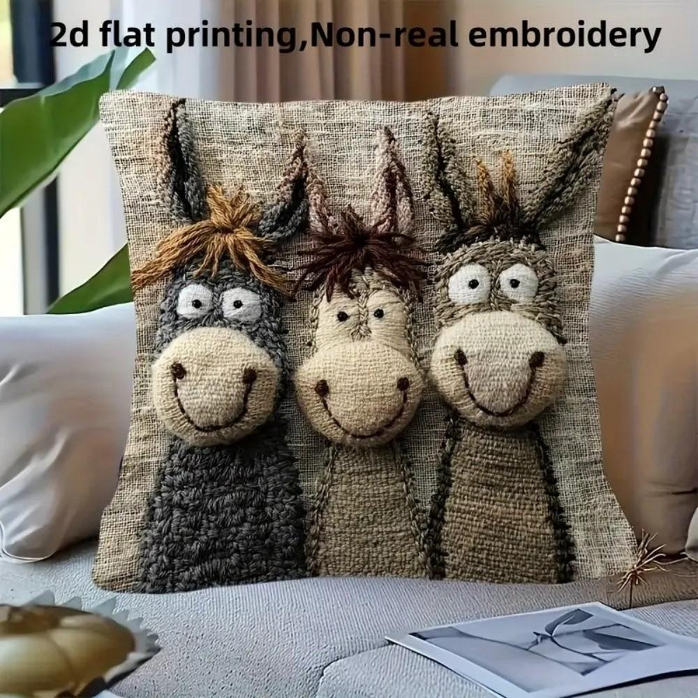 Funny Design 45cm Throw Pillow Covers 2D Print Material Pillow Case Washable Cartoon Donkey Donkey Pillowcase Home Decorative