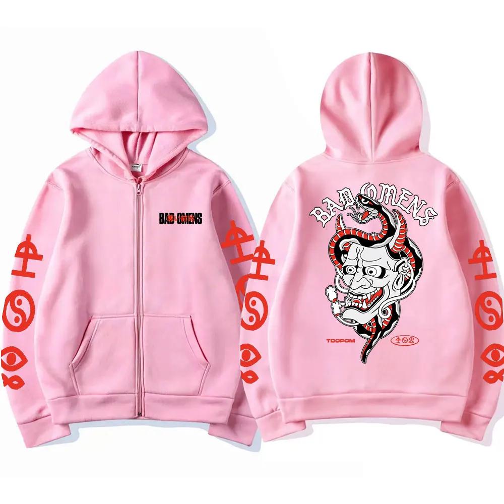 Awesome Rock Band Bad Omens Graphic Print Zipper Hoodie Men Women's Vintage Gothic Oversized Zip Up Jacket Unisex Y2k Streetwear