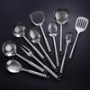 Stainless Steel Kitchenware Set: Spatula, Soup Ladle, Anti-Scald Stir-Fry Spatula, Frying Spatula, Large Slotted Spoon with Round Tube Handle.