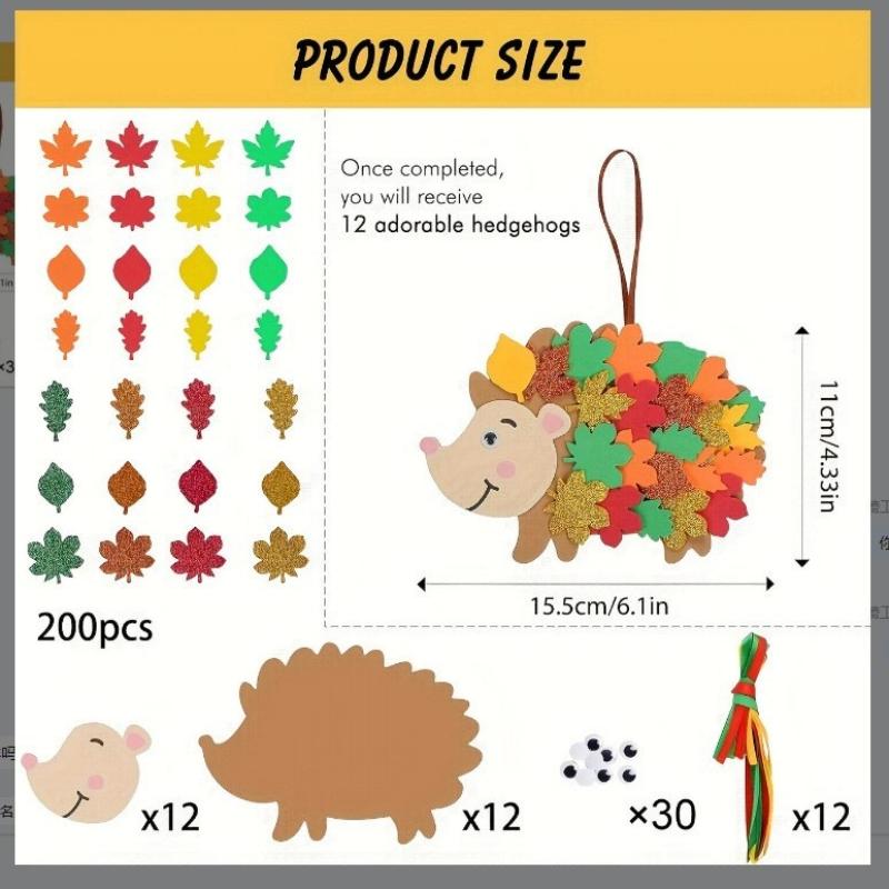 Cute Felt Animal Ornaments Diy Hedgehog Leaves Autumn Craft Kit Autumn Handmadethanksgiving Decorations Used For Party