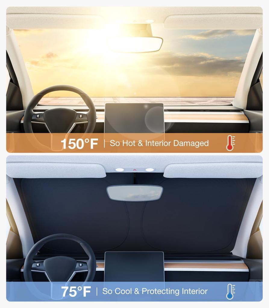 2026 Pour Tesla Model Y Juniper Model 3 Highland Pare-soleil Pare-brise Blocage Solaire Pliable Isolation Thermique Sac de Rangement Pare-soleil