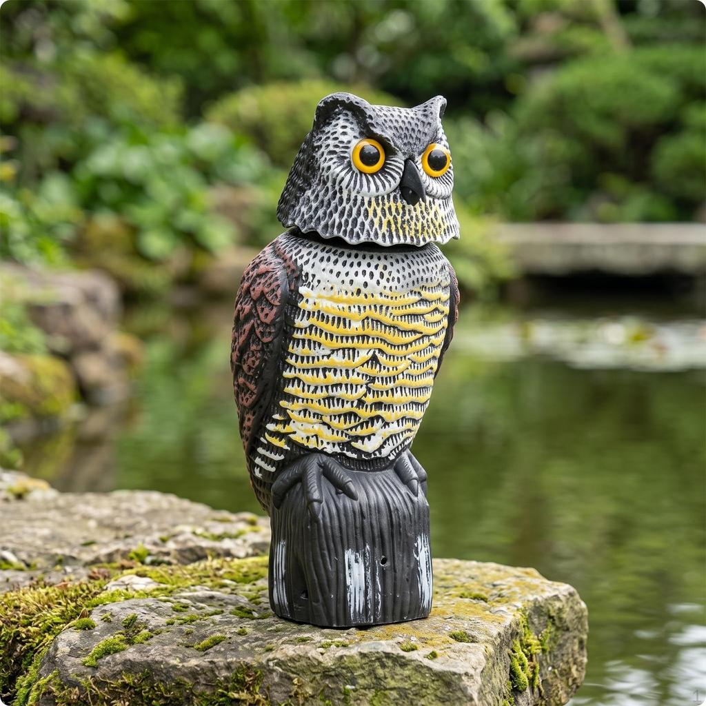 Owl Statue with Rotating Head | Sturdy Weighted Pedestal Base, Detailed FauxFeather Texture,