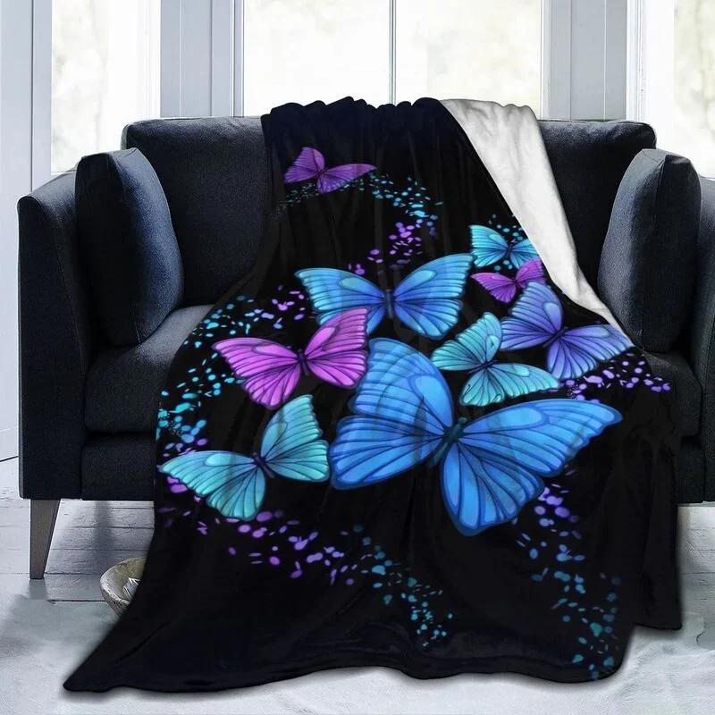 Cartoon Butterfly Pattern Throw Flannel Blanket Chic Super Soft Warm Plush Blanket for Bedroom Couch Sofa Decoration