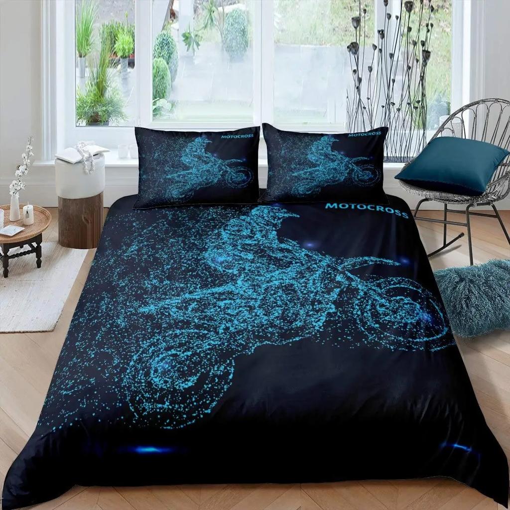 3D Motocross Duvet Cover King Size Microfiber Red Black Dirt Bike Extreme Sports Motorcycle Bedding Set