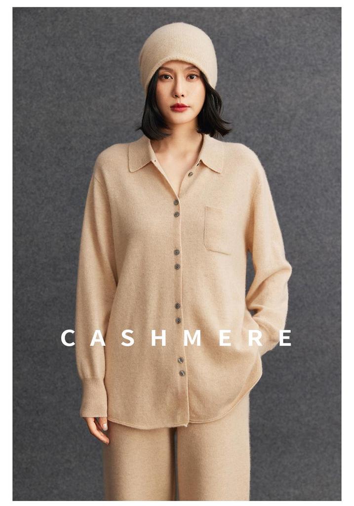 Autumn/Winter 2026 Women's Cashmere Polo Collar Knit Cardigan