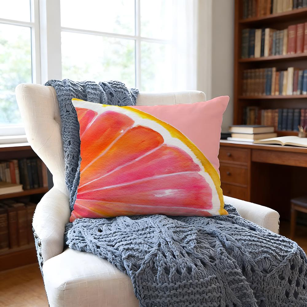 Grapefruitillustration Cushion Cover Anti-Dust Mite Short Plush Pillowcase - Invisible Zipper Silky Soft Sofa Cushion Cover