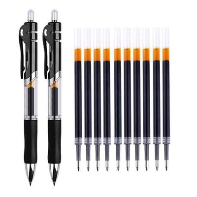 12pcs Gel Pen Set 0.5mm Replaceable Refill Office and School Supplies Stationery 2 Pens+10 Refills