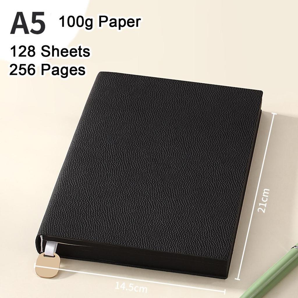 A5 Litchi Leather Thickened Student Notebook, Diary, Work Notebook, Business Meeting Record Book, Subject Notes, 128 Sheets 256 Pages
