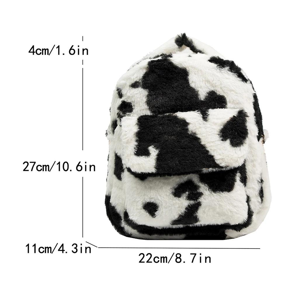 1pc Cow Pattern Plush Backpacks Multifunctional Portable Shoulder Bag Women Adjustable Strap Shopping Bags for Birthday Gifts