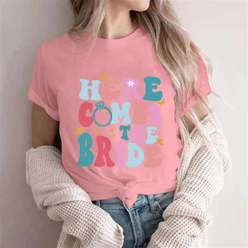 T Shirt for Women Here Come The Bride/party T-shirts Groovy Bachelorette Party Tops Retro Bridal Party Tees Bridesmaid Tshirts
