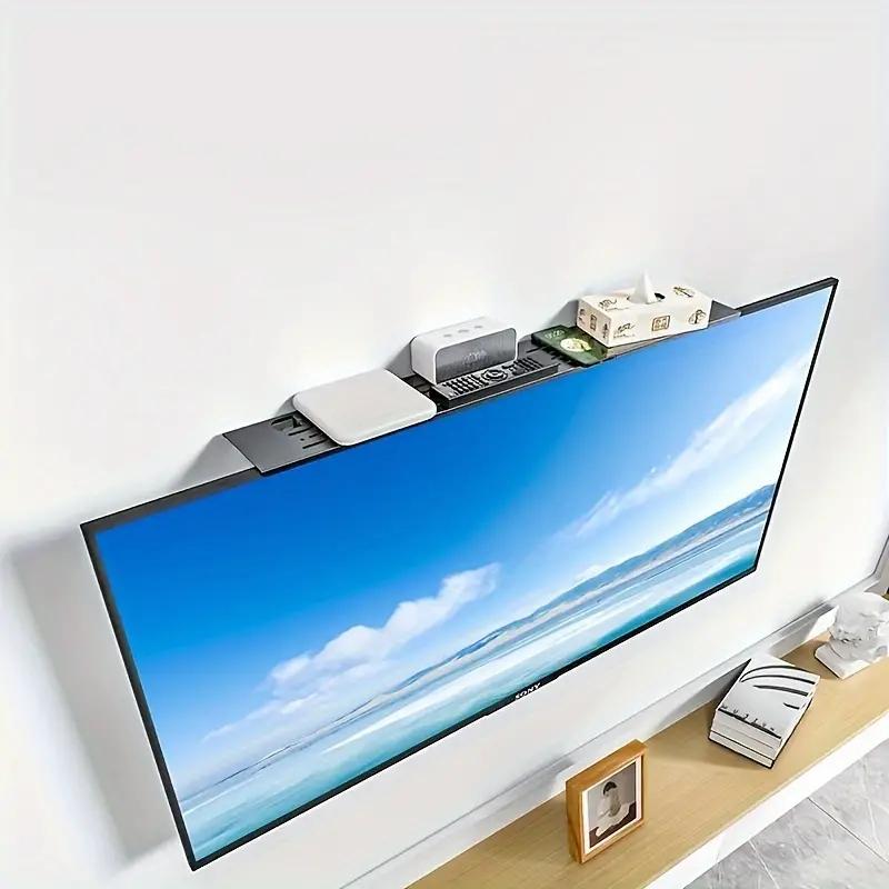 No-Drill Tv Top Storage Rack for Living Room, Desk Monitor Stand, Metal Hanging Shelf for Router Set-Top Box Decor