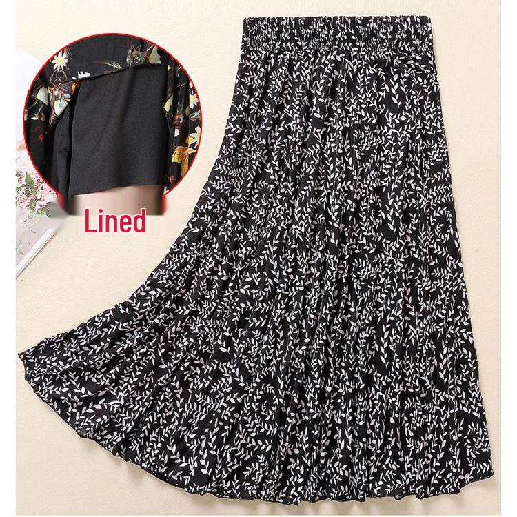Women's Summer Midi Skirt with Lining - Elegant Swing Ice Silk for Middle-Aged and Elderly