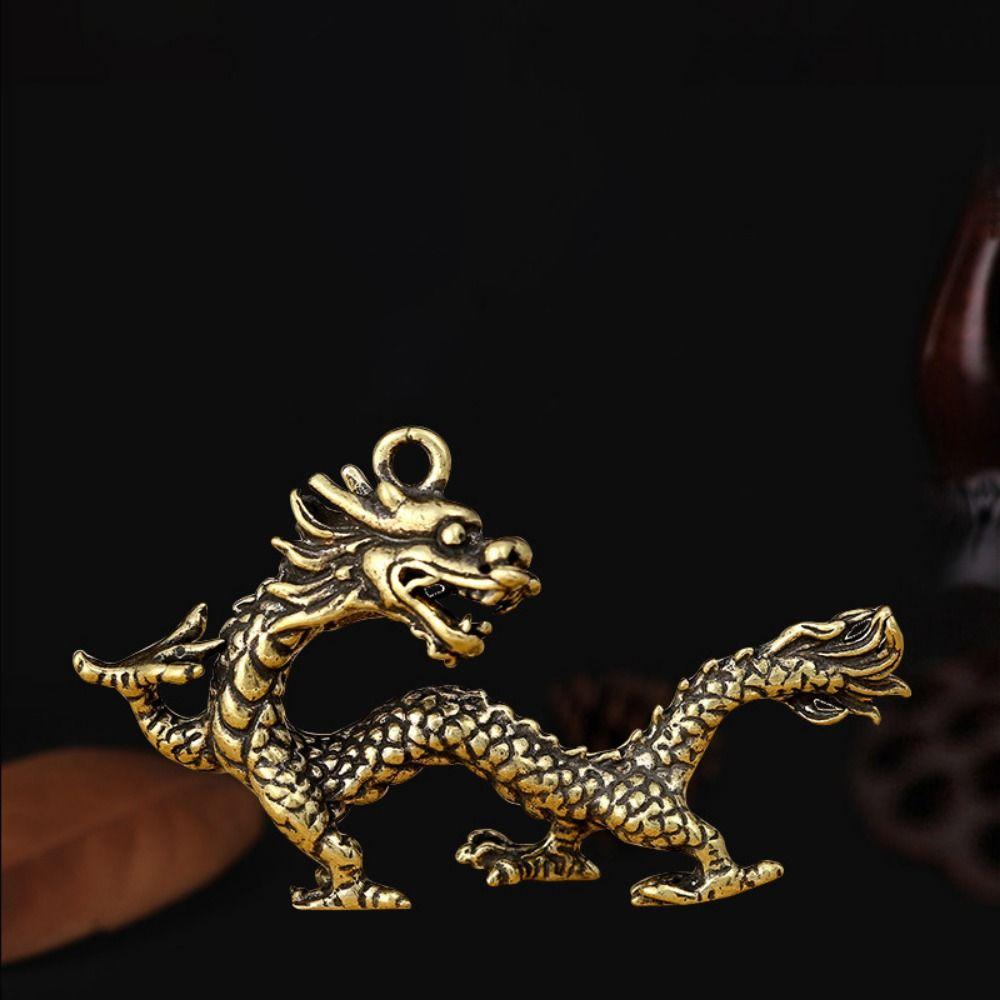 Carved Dragon Keychain Pendant Antique Mythical Animal Ornaments Zodiac Dragon Statue  Collectible