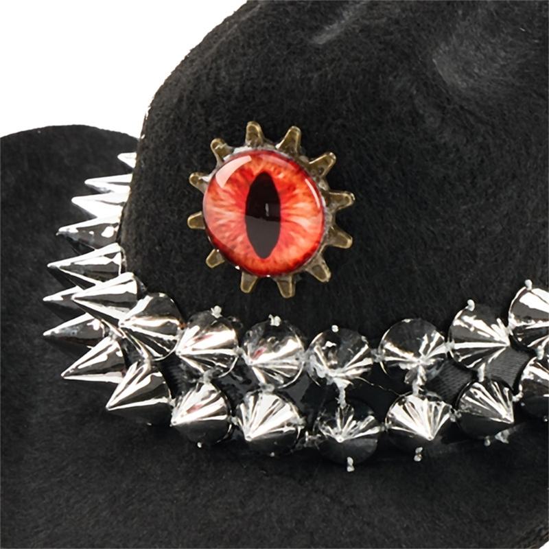 Handmade Retros Hat Rivets Embellished Felted Denims Hat Durability Hat for Outdoor Activity and Festivals