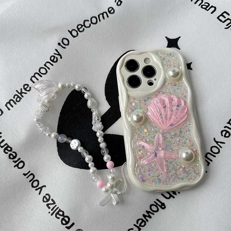 Stereo Starfish Shell Sequined Mobile Phone Case For Iphone17Promax Epoxy Glitter Apple 16 All-Inclusive 14