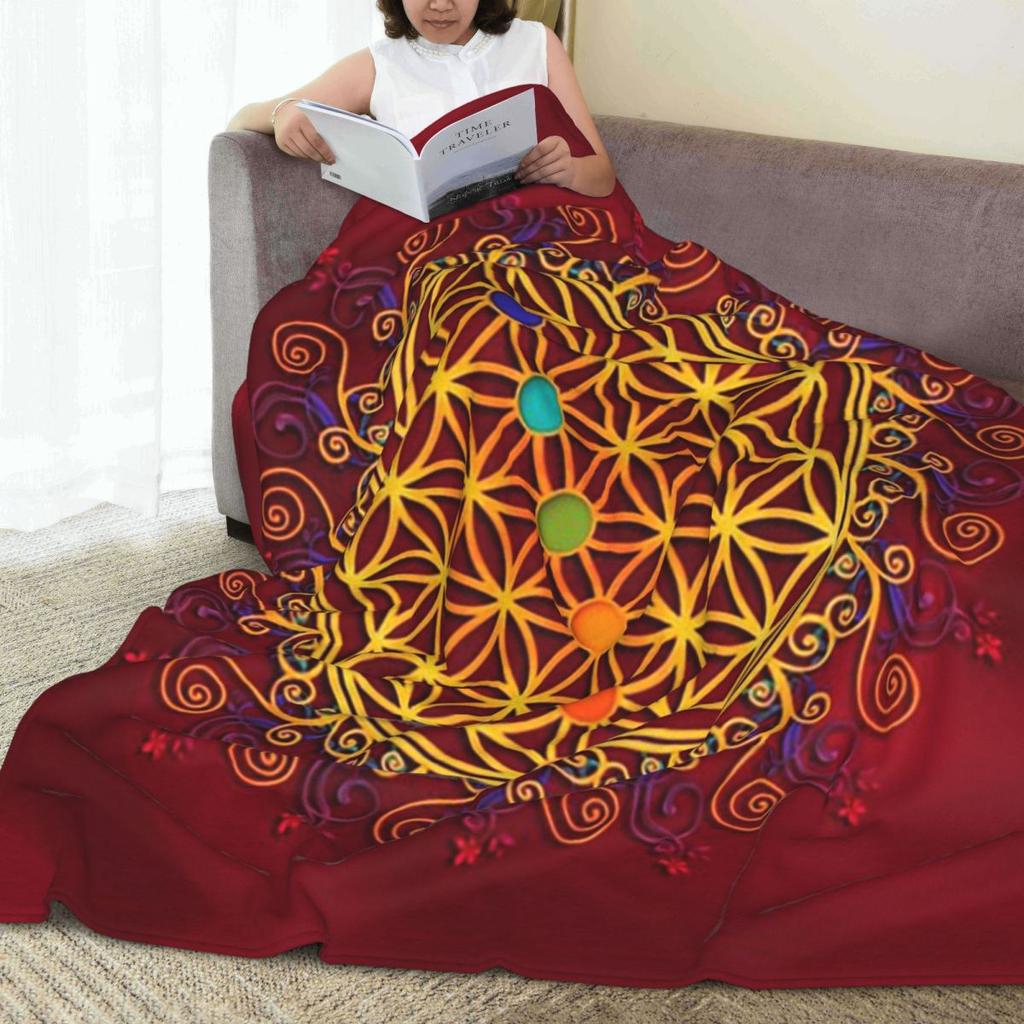 Flower Of Life Sacred Geometry Mandala  Blanket Flannel Sofa Throw Blanket Portable for Home  Outdoor Throws Bedspread Quilt