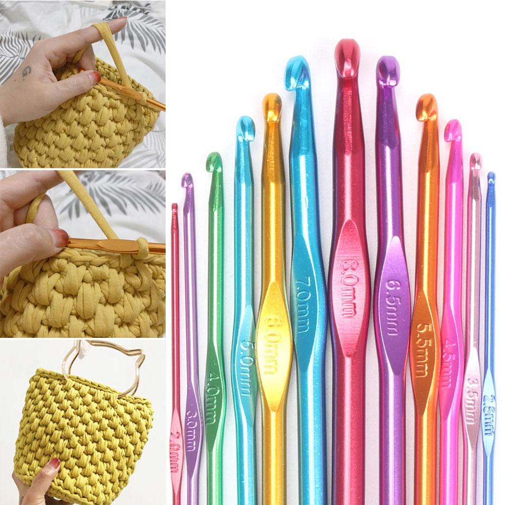 12pcs Metal Handle 2-8mm Crochet Hook Set Colorful Stainless Steel Knitting Needles Yarn Sweater Weave Sewing Needles Craft Tool