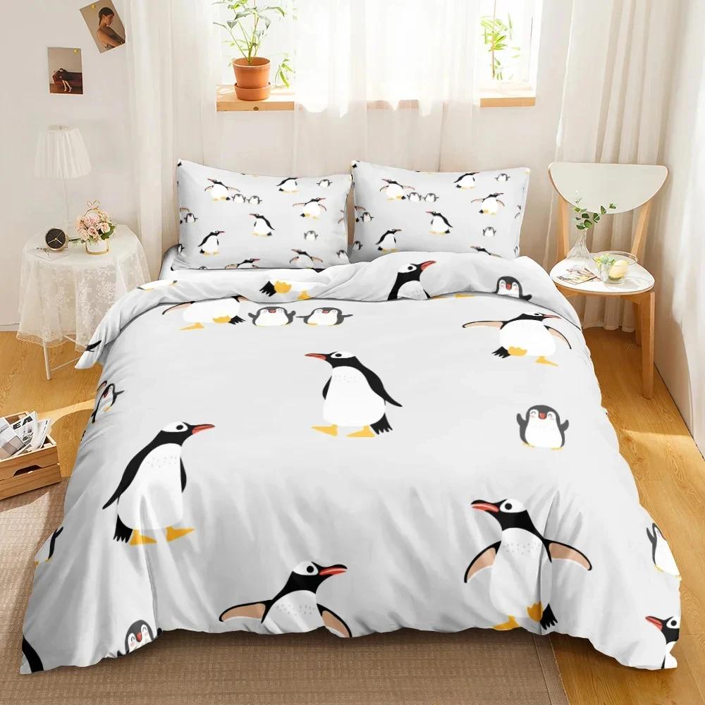Penguin Duvet Cover Antarctic Animals Duvet Cover For Boys Girls Cartoon Style Twin Size Winter King Polyester Qulit Cover