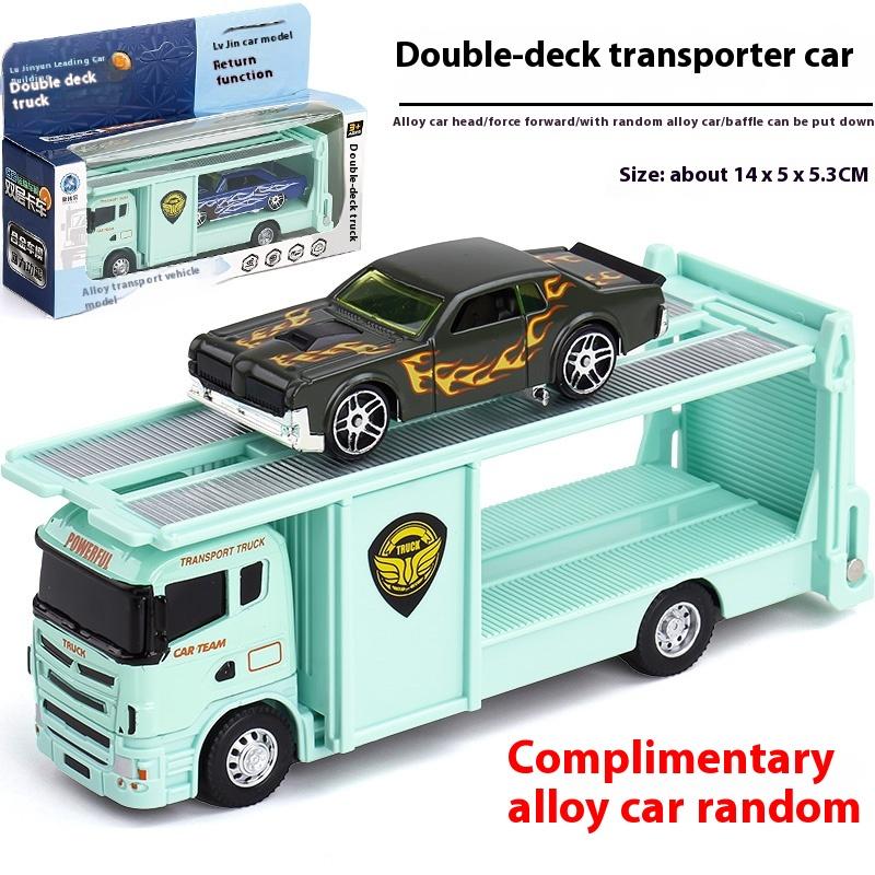 1:64 Flat Trailer Series Engineering Vehicle Double Decker Container Truck Alloy Diecast Car Model Children's Educational Toys