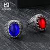 Domineering Vintage Ruby Chunky Ring for Men Stainless Steel Personalized Square Gemstone Ring Gift Trend Jewelry