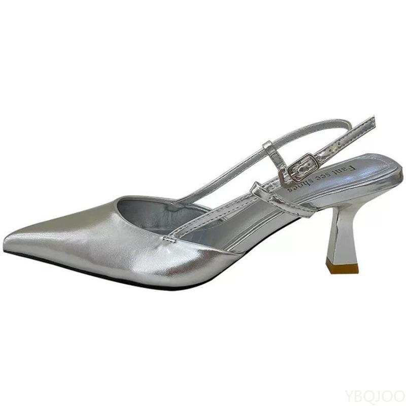 Sharp pointed thin heel temperament single shoe for women's spring  summer new style patent leather simple mid heel high heels