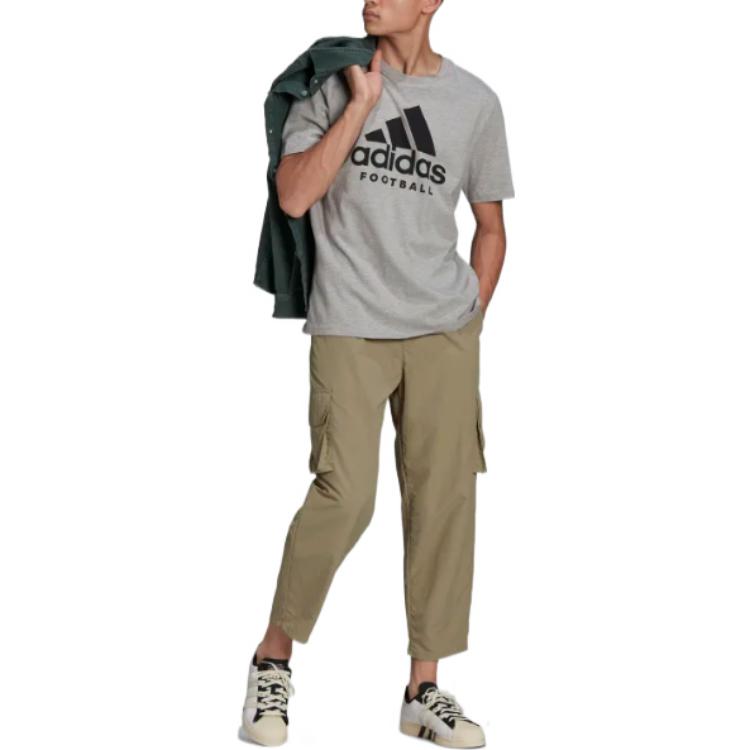 Adidas Logo Ribbed Crew Neck Short Sleeve T-Shirt Men Tops Grey HA0906