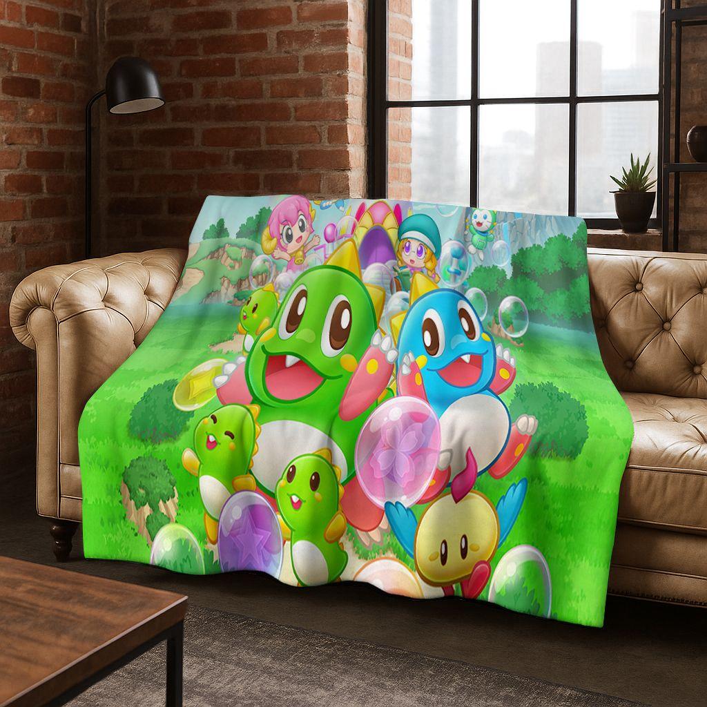 3D Retro Game Bubble Bobble Cartoon Flanellen Deken, Gezellige Zachte Plaid voor Huis Slaapkamer Bed Bank Picknickhoes Cadeau Kinderen