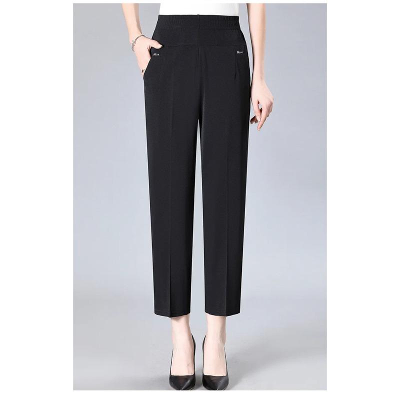 Middle Aged Women's Pants Summer Thin High Waiste Elastic Loose Straight Pants Casual Trousers