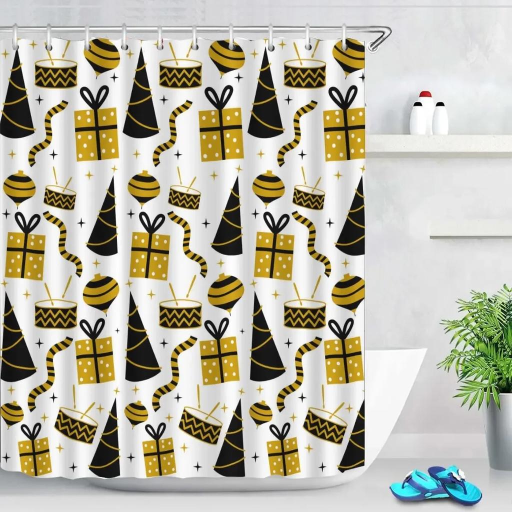 Christmas Cookies Bathroom Curtain Christmas Gift Shower Curtain Bathroom Waterproof Fabric New Year Holiday Decoration Hooks