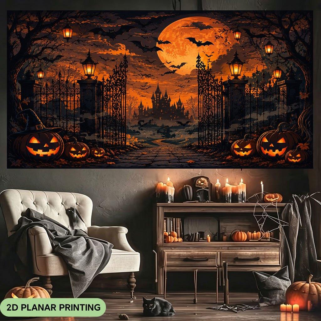 1 piece of 2D flat banner Halloween night castle pumpkin bat lanternzyc